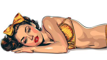 Beautiful pin up girl lying on the floor. Vector illustration.のイラスト素材