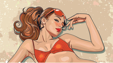 Sexy woman in red bikini. Vector illustration in retro style.のイラスト素材