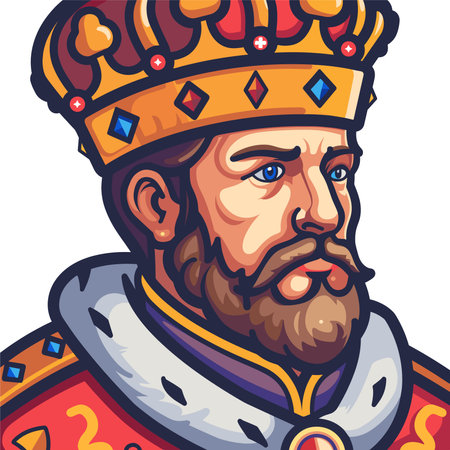 Portrait of a medieval king in a crown. Vector illustration.のイラスト素材