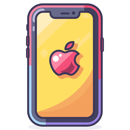 Smartphone with apple on screen. Vector illustration in cartoon style.のイラスト素材