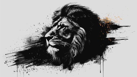 Lion head in grunge style. Hand drawn vector illustration.のイラスト素材