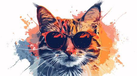 Cute cat in sunglasses. Grunge background. Vector illustration.のイラスト素材