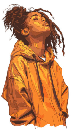Young woman with dreadlocks in a raincoat. Vector illustration.のイラスト素材