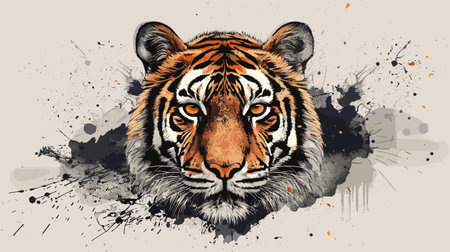 Tiger head with grunge splashes and blots. Vector illustration.のイラスト素材