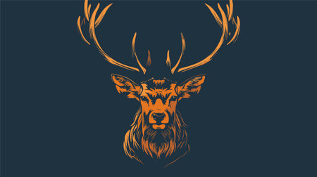 Deer head with big antlers. Vector illustration in vintage style.のイラスト素材