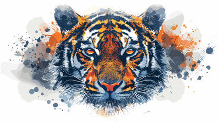Tiger head with grunge splashes and blots. Vector illustration.のイラスト素材