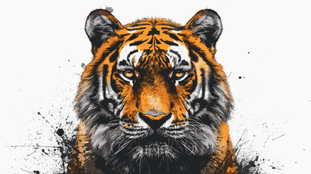 Tiger head vector illustration with grunge splashes on white backgroundのイラスト素材