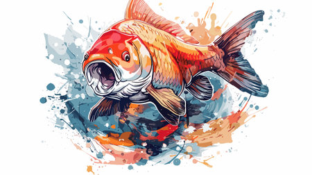 Illustration of a goldfish in watercolor splashes. Vector illustration.のイラスト素材