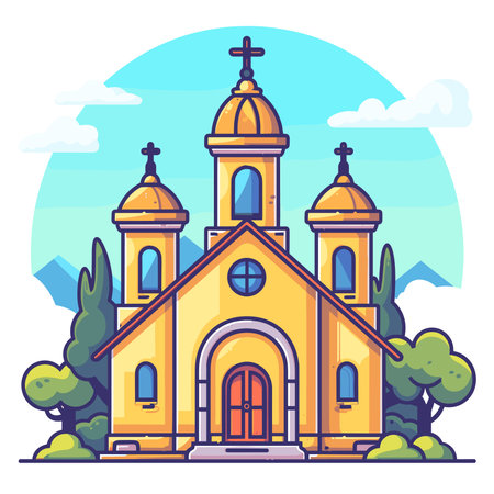 Church of St. Francis of Assisi. Vector illustration in cartoon styleのイラスト素材