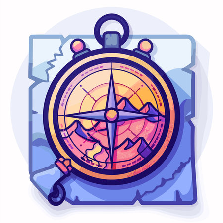 Compass on the map. Vector illustration in flat cartoon style.のイラスト素材