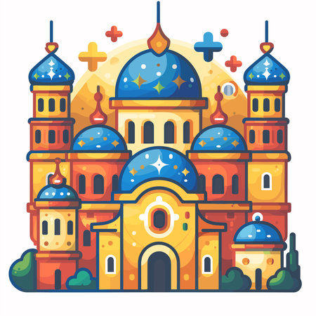 Cartoon vector illustration of Church of the Holy Sepulchreのイラスト素材