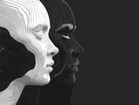 Face of a man and a woman in profile. Vector illustration.