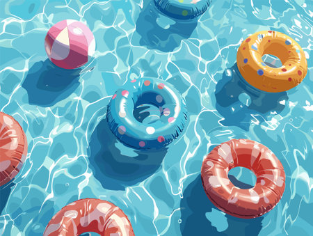Seamless pattern with inflatable rings in swimming pool. Vector illustration