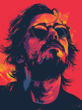 Portrait of a man with a beard and sunglasses. Vector illustration.のイラスト素材