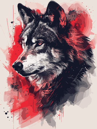 Wolf portrait in grunge style. Vector illustration for your design.