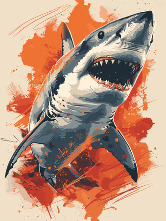 Great white shark. Grunge background. Vector illustration for your designのイラスト素材