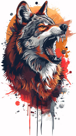 Illustration of wolf with grunge splashes. Vector illustration.