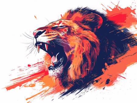 Lion head with grunge splashes. Vector illustration of wild animal.のイラスト素材