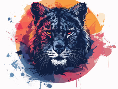 Lion head on colorful grunge background with splashes. Vector illustrationのイラスト素材