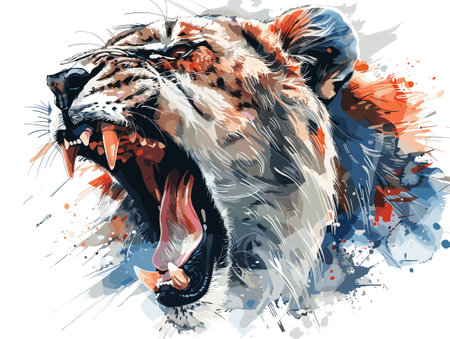 Illustration of a tiger on a white background with splashes.のイラスト素材