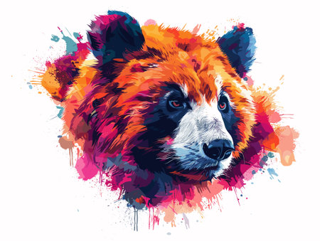 Portrait of a red bear with colorful splashes. Vector illustrationのイラスト素材