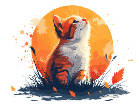 Vector illustration of a cute corgi dog sitting in the grass.のイラスト素材