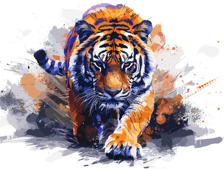 Tiger in watercolor splashes. Grunge vector illustrationのイラスト素材
