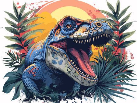 Illustration of a tyrannosaurus rex dinosaur in the jungle.のイラスト素材
