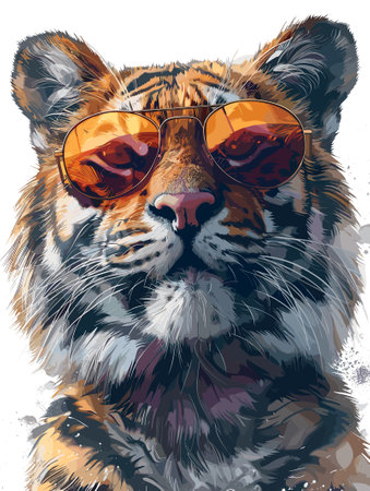 Tiger in sunglasses. Vector illustration of a tiger with sunglasses.のイラスト素材