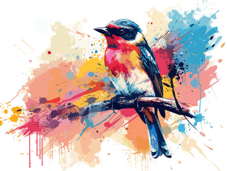Colorful bird on watercolor splashes background. Vector illustration.のイラスト素材