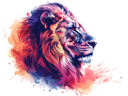 Lion head with colorful splashes on white background. Vector illustrationのイラスト素材