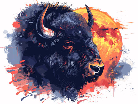 Bison head in grunge style. Hand drawn vector illustration.のイラスト素材