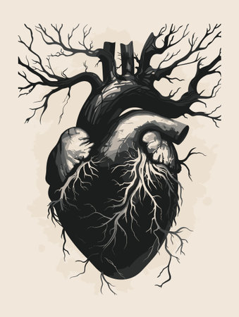 Human heart with veins. Vector hand drawn illustration in vintage style.のイラスト素材