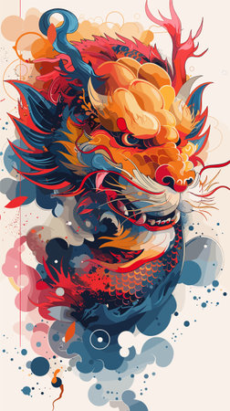 Colorful vector illustration of a dragon in the form of a head.のイラスト素材