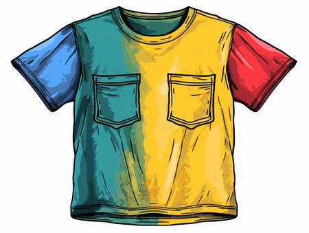 Illustration of a t-shirt with a yellow and blue backgroundのイラスト素材