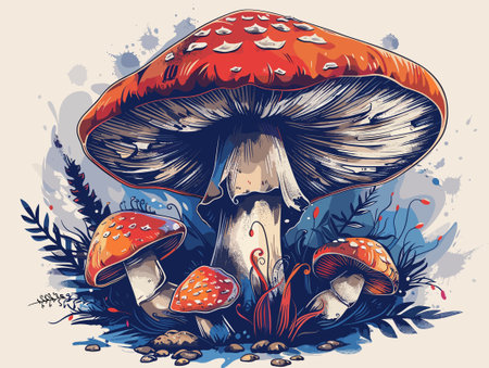 Fantasy amanita mushroom illustration. Amanita muscaria.のイラスト素材