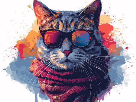 Portrait of a cat in sunglasses and scarf. Vector illustration.のイラスト素材