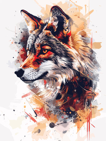 Watercolor portrait of a wolf on a grunge background. Vector illustrationのイラスト素材