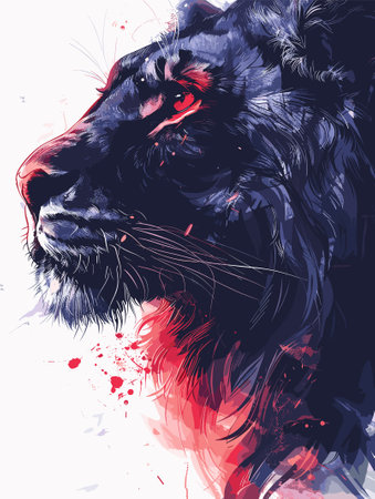 Vector illustration of a black panther with red blood splatter.のイラスト素材