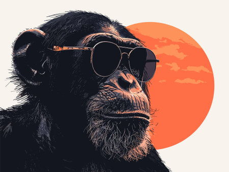 Chimpanzee in sunglasses on a background of the setting sunのイラスト素材