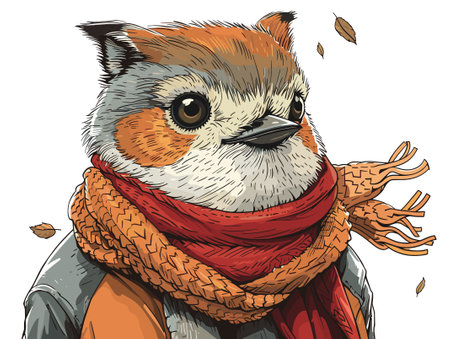 Vector illustration of an owl in a scarf on a white background.のイラスト素材