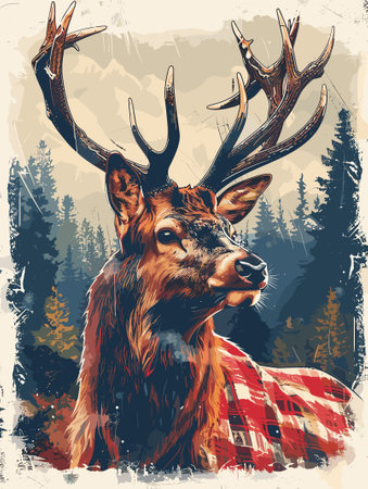 Deer in the forest. Vector illustration of a wild animal.のイラスト素材