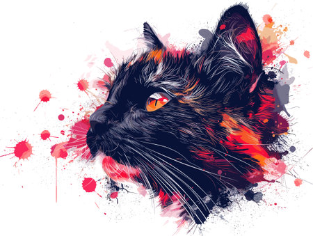 Vector illustration of a black cat with red eyes and splashes.のイラスト素材