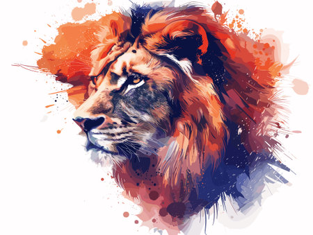 Lion head with floral background. Vector illustration of wild animal.のイラスト素材