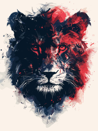 Lion head on watercolor background. Hand drawn vector illustration.