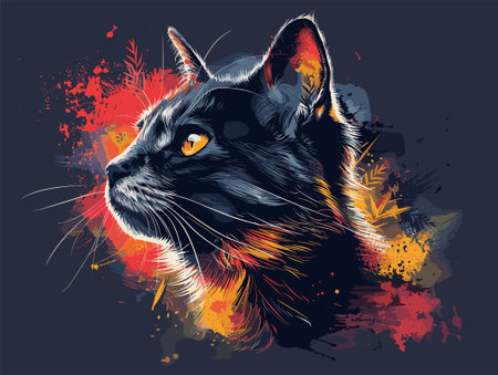 Vector illustration of a cat with an abstract background in grunge styleのイラスト素材