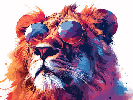 Lion head with sunglasses. Vector illustration in grunge style.のイラスト素材