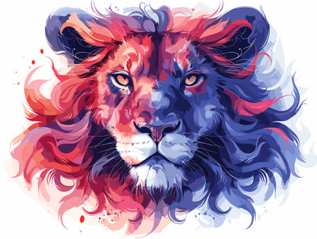 Colorful portrait of a lion head on a white background. Vector illustrationのイラスト素材