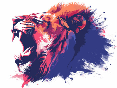 Lion head with grunge ink splashes. Vector illustration.のイラスト素材