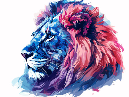 Colorful portrait of a lion on a white background. Vector illustrationのイラスト素材